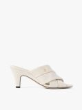 Beige Leather Crossover Strap Heeled Mules  Women