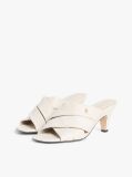 Beige Leather Crossover Strap Heeled Mules  Women