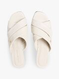 Beige Leather Crossover Strap Heeled Mules  Women