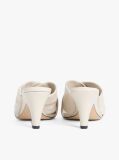 Beige Leather Crossover Strap Heeled Mules  Women