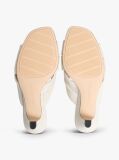 Beige Leather Crossover Strap Heeled Mules  Women