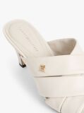 Beige Leather Crossover Strap Heeled Mules  Women