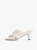 Beige Leather Crossover Strap Heeled Mules  Women