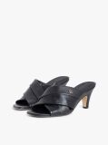 Black Leather Crossover Strap Heeled Mules  Women