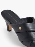 Black Leather Crossover Strap Heeled Mules  Women