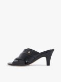 Black Leather Crossover Strap Heeled Mules  Women
