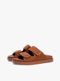 Brown Leather Double Strap Serrated Sandals  Women
