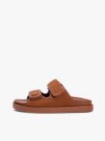 Brown Leather Double Strap Serrated Sandals  Women