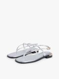 Silver Metallic Leather Toe Post Flat Sandals  Women