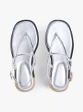 Silver Metallic Leather Toe Post Flat Sandals  Women