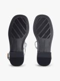 Silver Metallic Leather Toe Post Flat Sandals  Women