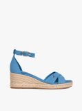Blue Hemp Crossover Strap Wedge Espadrilles  Women