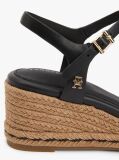Black TH Monogram Leather Wedge Espadrilles  Women
