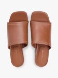 Brown TH Monogram Leather Block Heel Mules  Women