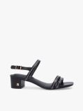 Black Leather Contrast Topstitch Block Heel Sandals  Women