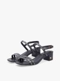 Black Leather Contrast Topstitch Block Heel Sandals  Women