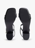 Black Leather Contrast Topstitch Block Heel Sandals  Women