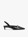 Black Leather Kitten Heel Slingbacks  Women
