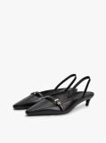 Black Leather Kitten Heel Slingbacks  Women