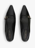 Black Leather Kitten Heel Slingbacks  Women