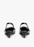 Black Leather Kitten Heel Slingbacks  Women