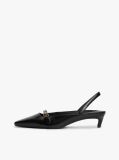 Black Leather Kitten Heel Slingbacks  Women