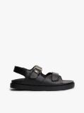 Black Leather TH Monogram Buckle Cleat Sandals  Women