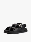 Black Leather TH Monogram Buckle Cleat Sandals  Women