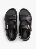Black Leather TH Monogram Buckle Cleat Sandals  Women