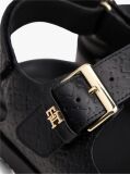 Black Leather TH Monogram Buckle Cleat Sandals  Women
