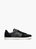 Black Leather Mixed Texture Enamel Flag Sneakers  Women
