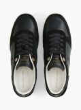 Black Leather Mixed Texture Enamel Flag Sneakers  Women