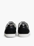 Black Leather Mixed Texture Enamel Flag Sneakers  Women