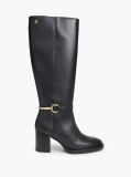 Black Leather Block Heel Riding Boots  Women
