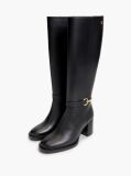 Black Leather Block Heel Riding Boots  Women
