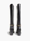 Black Leather Block Heel Riding Boots  Women
