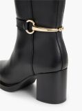 Black Leather Block Heel Riding Boots  Women