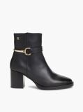 Black Block Heel Leather Riding Ankle Boots  Women
