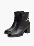 Black Block Heel Leather Riding Ankle Boots  Women