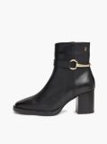 Black Block Heel Leather Riding Ankle Boots  Women