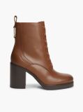 Brown Leather Square Toe Lace-Up Boots  Women