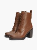 Brown Leather Square Toe Lace-Up Boots  Women