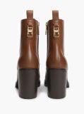 Brown Leather Square Toe Lace-Up Boots  Women