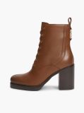Brown Leather Square Toe Lace-Up Boots  Women