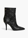 Black Leather Studded Stiletto Heel Ankle Boots  Women