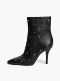 Black Leather Studded Stiletto Heel Ankle Boots  Women