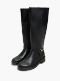 Black Gold-Tone Hardware Leather Riding Boots  Women