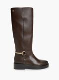 Brown Gold-Tone Hardware Leather Riding Boots  Women
