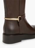 Brown Gold-Tone Hardware Leather Riding Boots  Women