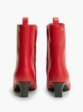 Red Kitten Heel Leather Ankle Boots  Women